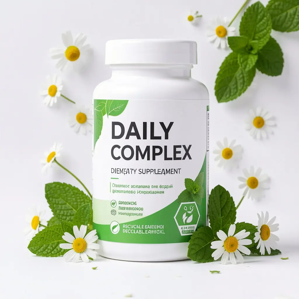 Daily Complex dietary supplement bottle with natural ingredients for daily wellness support